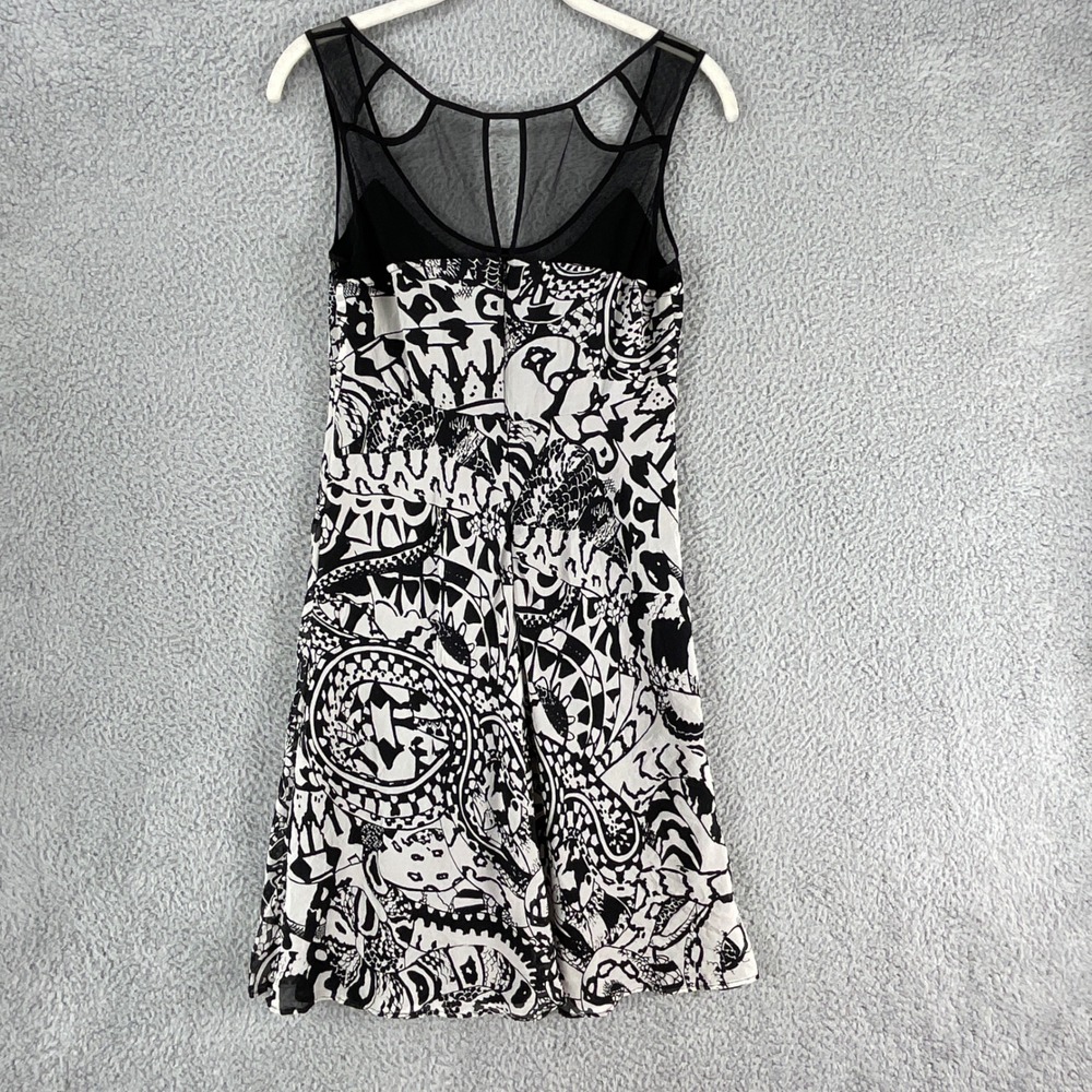 Armani Exchange Dress Womens 4 Black White Silk Mesh Graphic Fit Flare Excellent